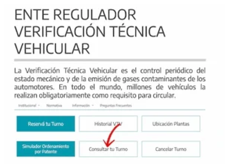 Paso 1 para consultar o cambiar el turno de la VTV en Bolívar